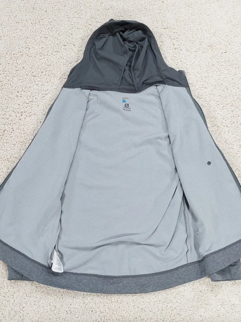 Salomon Mens Large Pulse Mid Fleece Hoodie Jacket Stretch Full Zip, Running Grey